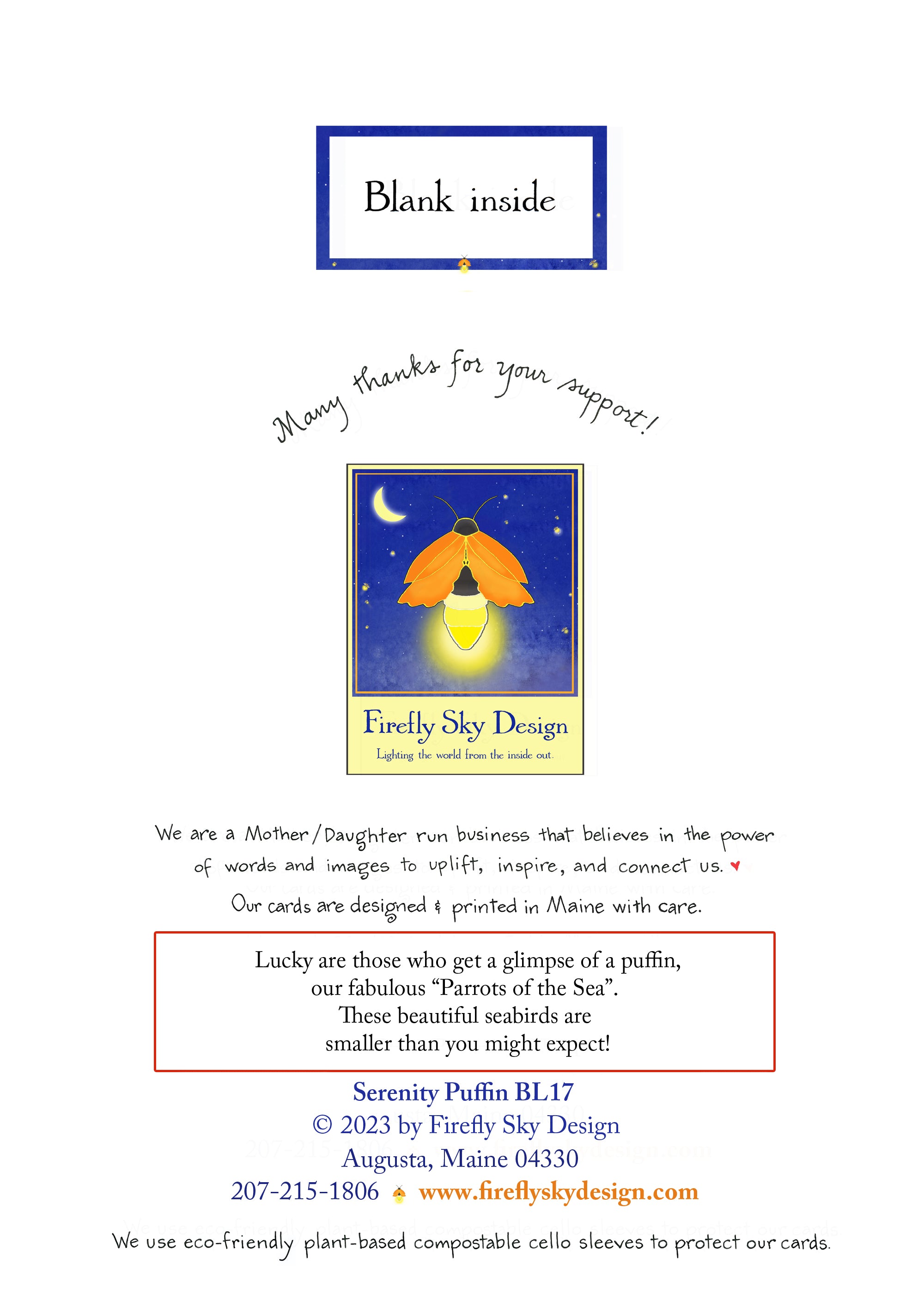 Serenity Puffin Blank Card – Firefly Sky Design